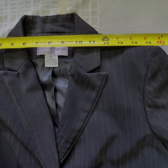 Jones New York Black Business PinStripe Stretchy Pants Blazer Suit Set, Sz 8P - Picture 11 of 16